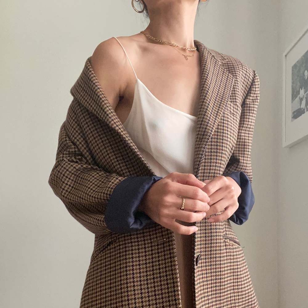 Vintage Nautica Brown Wool Blazer Jacket Houndstooth Pattern